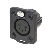 XLR 5p. Chassis Female TOP Gold contacts, Black Housing