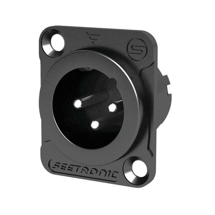 Seetronic XLR 3P Chassis, male Verzilverde contacten - zwarte behuizing