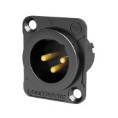 Seetronic XLR 3P Chassis, male Vergulde contacten - zwarte behuizing