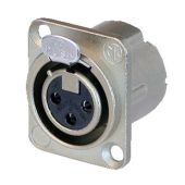 Neutrik XLR 3p. Chassis Female Zilveren contactpunten, nikkelen behuizing