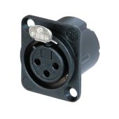 Neutrik XLR 3p. Chassis Female Silver contacts, Black metal housing