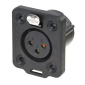 XLR 3p. Chassis Female TOP Gold contacts, Black Housing