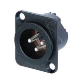 XLR 3p. Chassis Male Silver contacts, Black metal housing