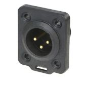 XLR 3p. Chassis Male TOP Gold contacts, Black Housing
