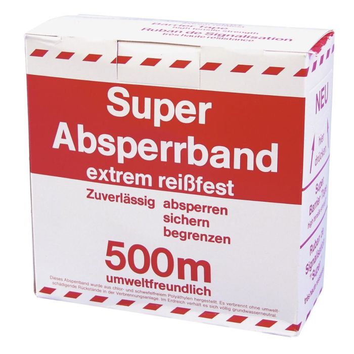 Afzetband / Afzet lint rood / wit 500mtr x 75mm op rol