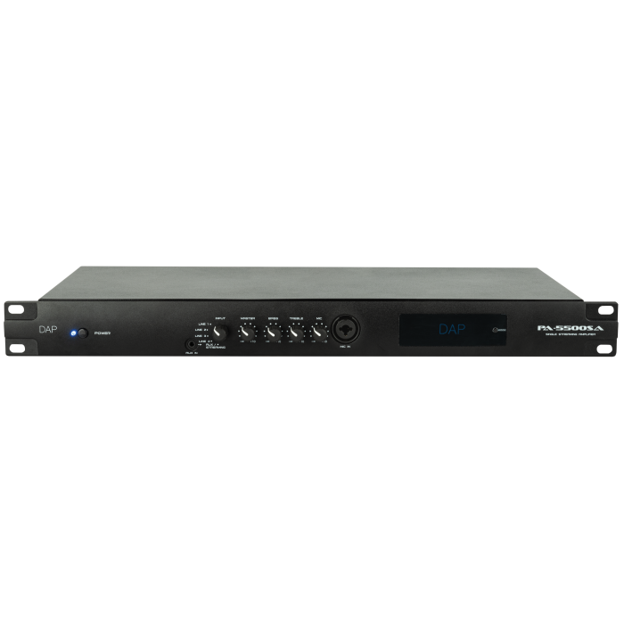 DAP PA-5500SA
1U Internet radio with 460 W Amp, BT 5.0, mic/line-in, and USB/MP3/network audio player