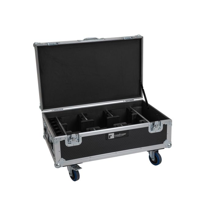 ROADINGER Flightcase 6x AKKU UP-4 QCL Spot QuickDMX MK2 with charging function and wheels