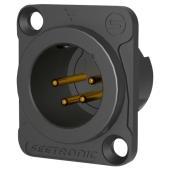 Seetronic MJ4F2CBG XLR 4P Chassis, male Vergulde contacten - zwarte behuizing 