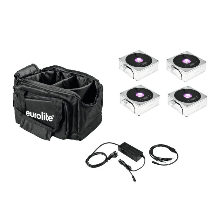 EUROLITE Set 4x AKKU IP Flat Light 1 chrome + Soft-Bag + Charger