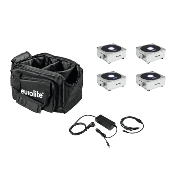 EUROLITE Set 4x AKKU Flat Light 1 silver + Soft-Bag + Charger
