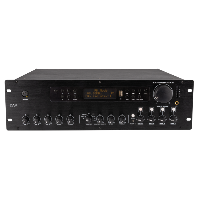 DAP ZA-9250VDAB 250 W 100 V 4-Zone Mengversterker met aanpasbare zone volumeniveaus