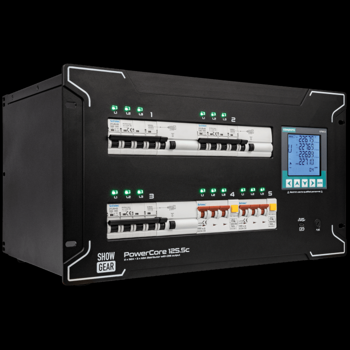 Showgear PowerCore 125.5c
2x CEE 32A + 3x CEE 63A