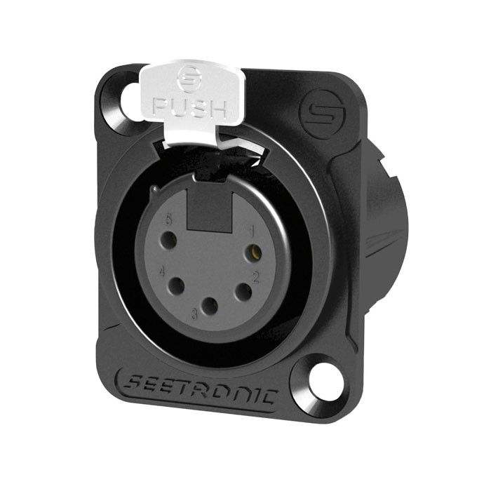 Seetronic XLR 5P Chassis, female Vergulde contacten - zwarte behuizing