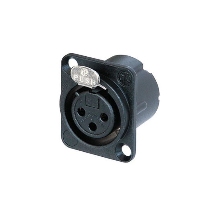 Neutrik XLR 3p. Chassis Female Silver contacts, Black metal housing