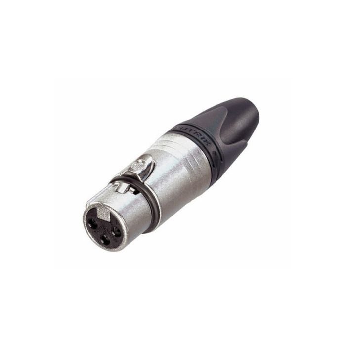 Neutrik XLR 3p. Connector Female Zwarte metalen behuizing, zilveren contacten